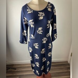 BODEN Navy Floral Print 3/4 Sleeve Midi Dress w/ Pockets Size US 6L Long